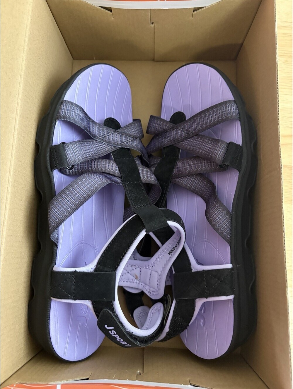JSport Kaia Sport Sandals Black/Purple Adjustable Straps NIB - Size 9